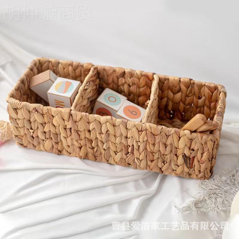 欧美风手工编织置三草分收纳筐桌面格MSY物筐储物篮葫芦藤编收纳
