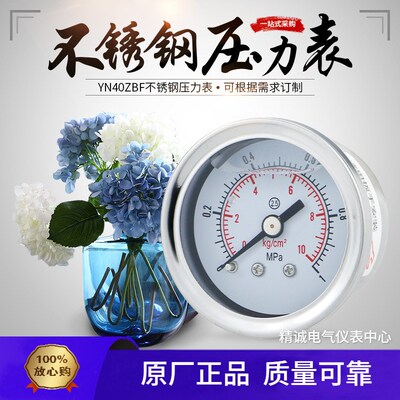 YN40ZBF不锈钢耐震压力表轴向 油液气压水压表 螺纹M10*1 1/8圣迪