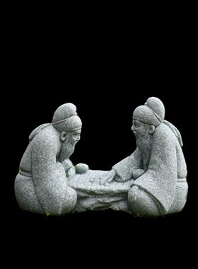 微景观对弈老头摆件花园盆景假山鱼缸仿真下棋老者人物造景装饰品