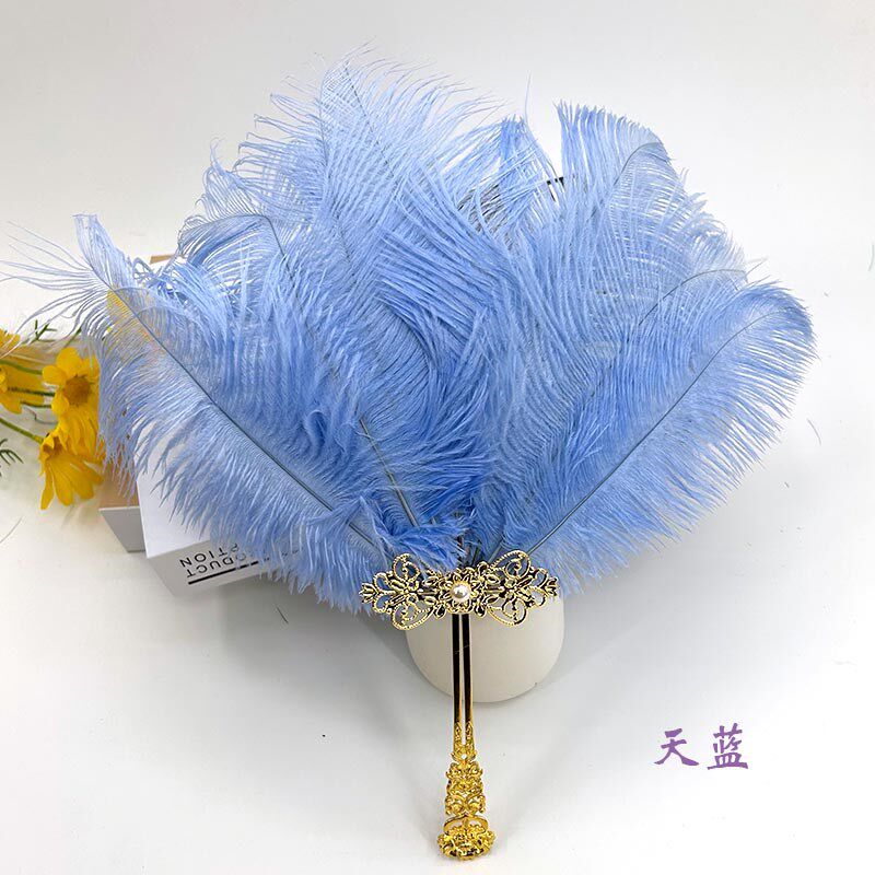 鸵鸟毛扇子折扇古风汉服舞蹈表演道具手持羽毛扇中古典团扇