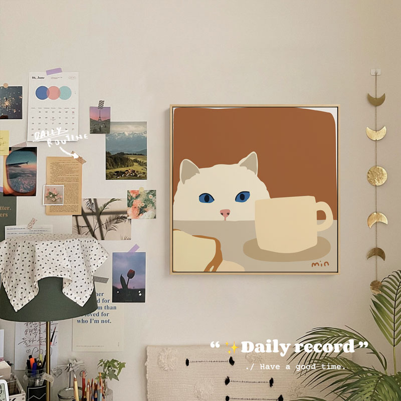 偷喝牛奶的猫咪可爱喵波普艺术装饰画北欧落地摆画儿童房卧室挂画图片