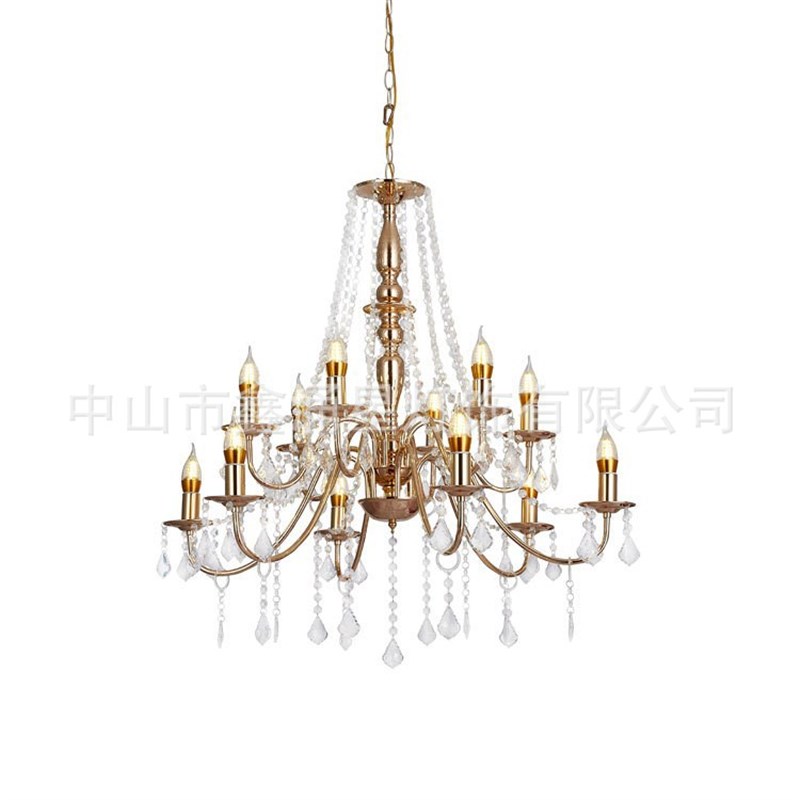 厂家直供新款欧式水晶珠帘金色吊灯创意装饰婚庆婚礼吊顶铁艺灯具