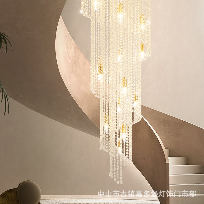 别墅复式楼旋转楼梯长吊灯豪华中空大厅灯酒店大堂轻奢水晶工程灯