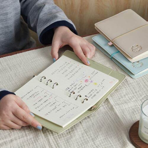 a6FC软皮绑带旅行手账本外壳可替换内页日程本6孔活页夹笔记本子