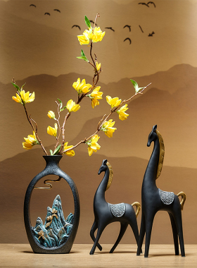 新中式花瓶轻奢i大气家庭客厅插花工艺品餐桌装饰品博古架高档摆