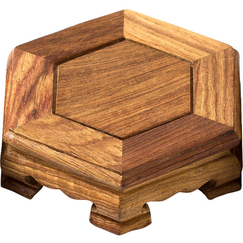 花梨木头底座茶壶奇玉石六角边形红D木质鸡翅底座底托香炉实木底