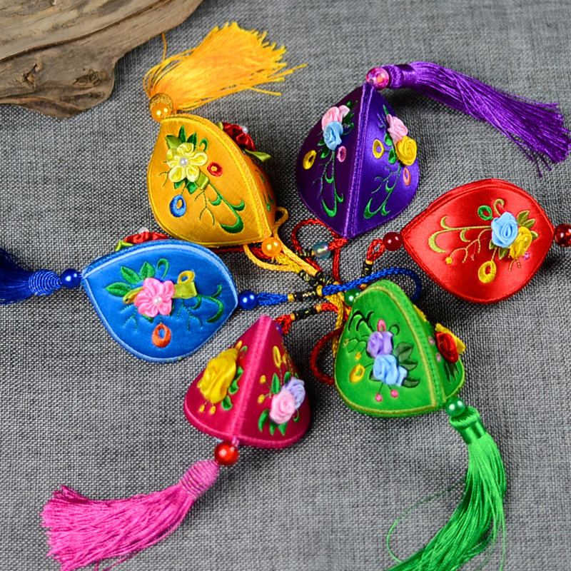 纯手工开口笑e小号荷包香包布艺刺绣装饰挂件客厅卧室中国风小礼