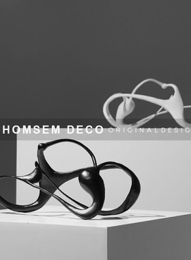 从上轻奢几何创意黑白金属t扭曲线条艺术摆件售楼处样板间客厅装