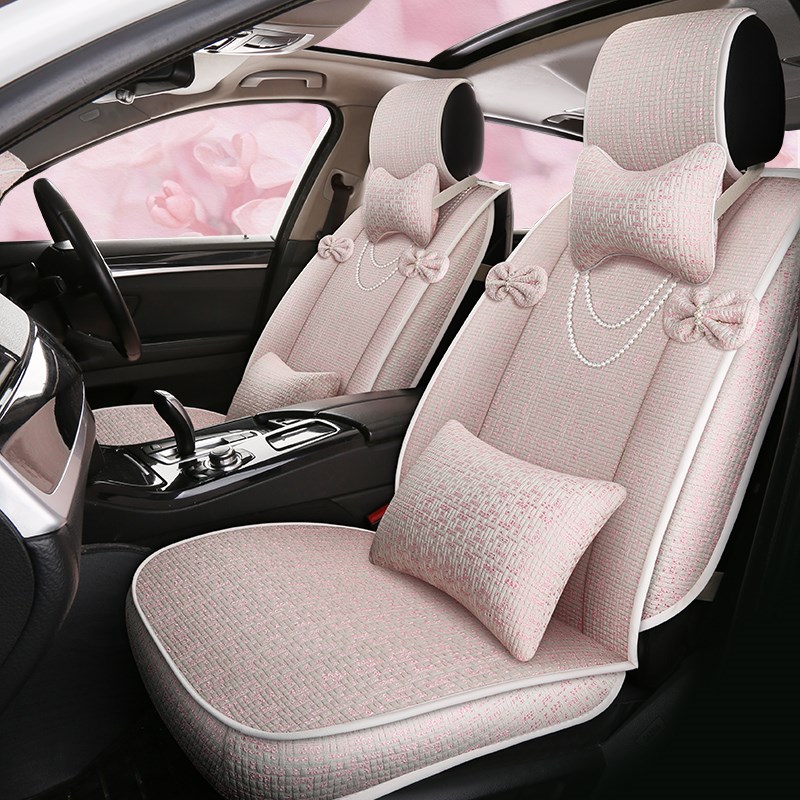 女神款汽车坐垫四季通用夏季通风亚麻座垫可爱网红小蛮.腰座套女