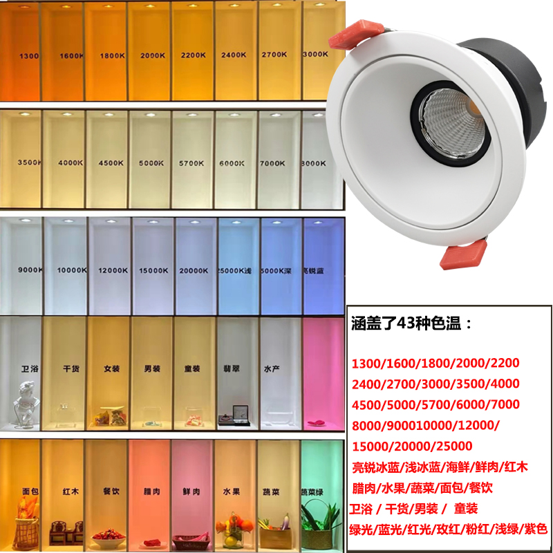 嵌入式LED色温墙用深防眩筒灯色温展示商用店铺家用小山丘射灯