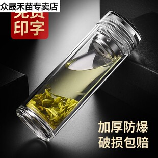 高硼硅玻璃杯耐高温双层隔热泡茶水杯广告杯子双层玻璃杯定制