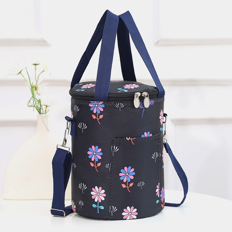 加厚保温袋饭盒袋防水饭包圆桶单肩包多功能斜挎便当包桶型带饭包