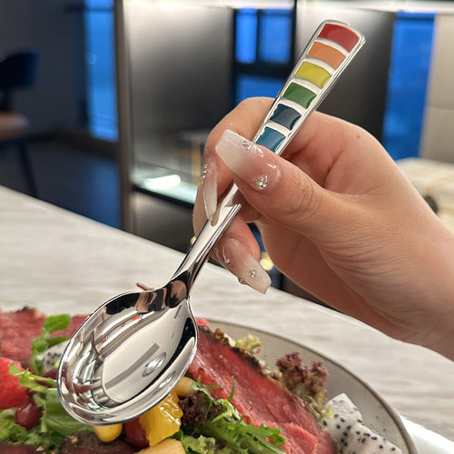 【我家宝宝爱用的勺子】18-10品级不锈钢彩虹勺调羹吃饭勺子