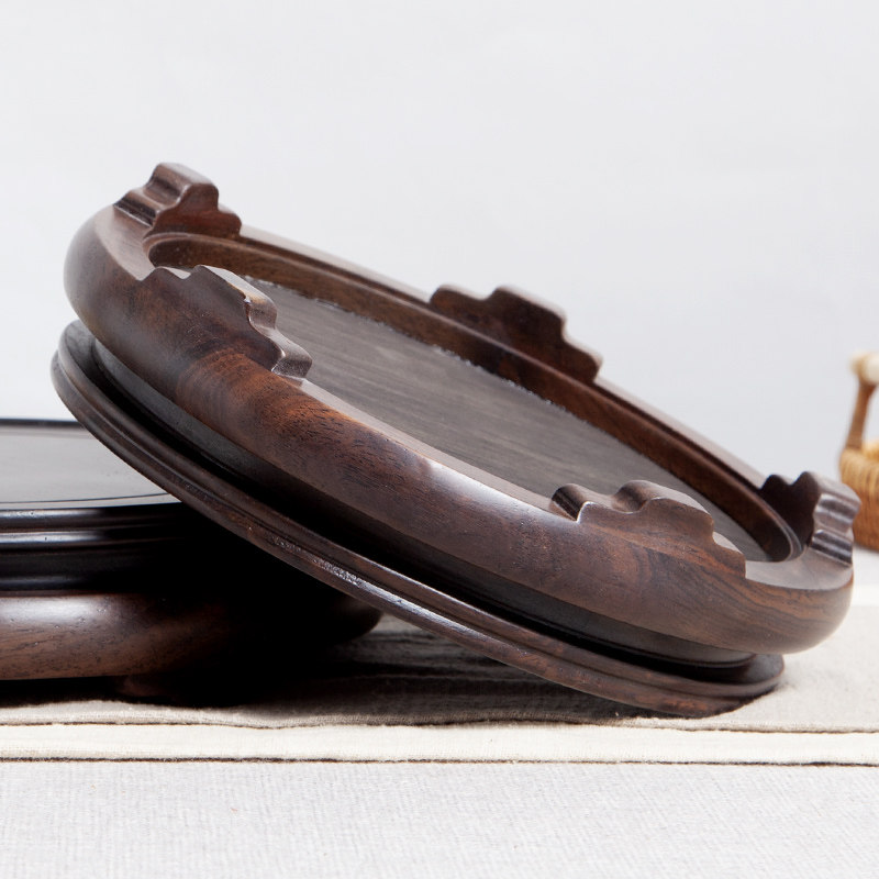 黑檀木红木旋转底座实木质中式奇石头盆瓶工艺品展示托架