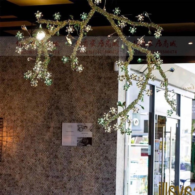 艺术水晶装饰灯定制样板房酒店会所浪漫温馨粉红绿色梅树枝吊灯,家装灯饰光源,餐厅吊灯,淘宝优惠券,粉丝福利购,淘宝优惠卷