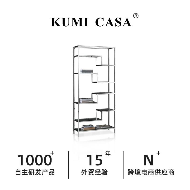 简约不锈钢落地陈列架玻璃服装店置物架轻奢酒柜透明展示柜收纳架