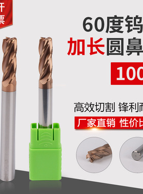 HGK60度钨钢刀加长圆鼻刀4R0.2 6R0.2 8R0.2 10R0.2 12R0.2 100L