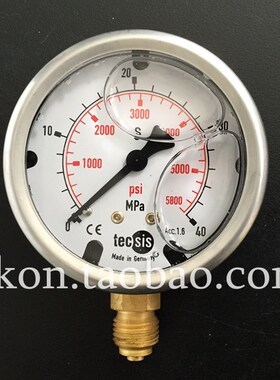 EN837-1S注液耐震压力表TECSIS油压表0-40MPA/5800PSI螺纹G1/4牙