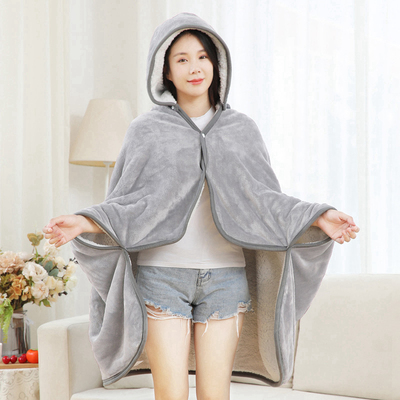 毛毯冬季加厚办公室午睡毯披肩单人超厚带帽斗篷可穿式披风午休