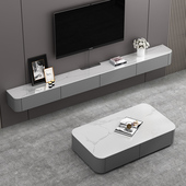 岩板悬空电视柜茶几组合现代简约小户型客厅悬挂式 圆角柜2022新款