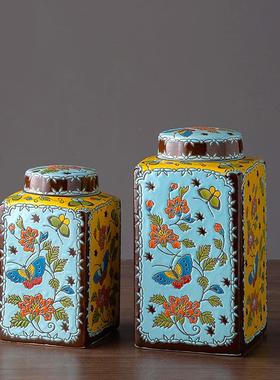 陶瓷罐子储物罐办公室电视柜创意摆件新中式家居客厅装饰品