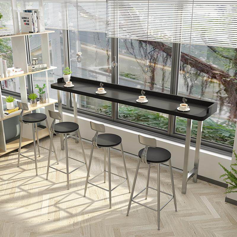 侘寂风实木吧台带围边阳台长条桌办公室休闲高脚桌酒吧台桌椅组合