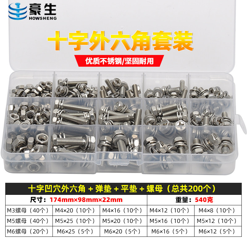 304不锈钢螺丝螺母垫片套装三组合内六角家用混装螺丝盒装大全m2,五金/工具,螺栓,淘宝优惠券,粉丝福利购,淘宝优惠卷