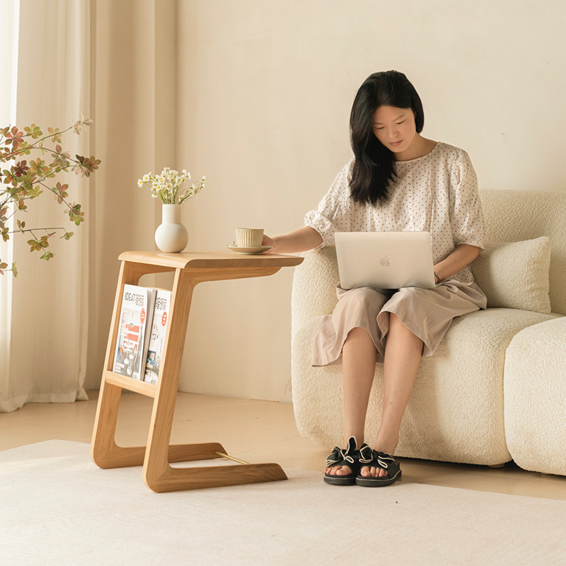 实木边几小茶g几床边桌子沙发藤编小户型方茶桌日式角几C型樱桃木