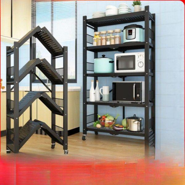 免安装厨房折叠置物架多层落地式整理架微波炉烤箱架收纳架移动,厨房/烹饪用具,微波炉置物架,淘宝优惠券,粉丝福利购,淘宝优惠卷