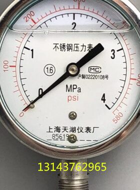 耐高温防腐不锈钢耐震压力表YN-100BF 4mpa 580PSi YN100BF-4MPA