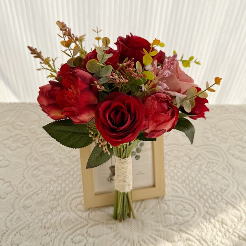 新中国风伴娘团覆古焦边玫瑰人造花证K书婚纱摄影摄影新娘捧花