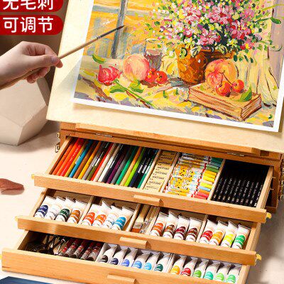 桌面台式画架美术生专用三层油画箱画画工具套装儿童画架可折叠抽 - 封面