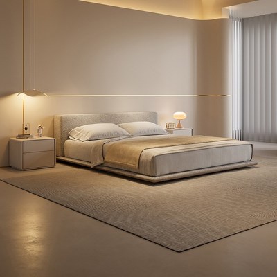 奶油风地平d线床主卧高端大气2025新款地台床中古风2米x2米2大床