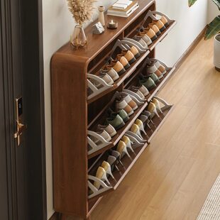 实木翻斗鞋架子家用门口免安装玄关小窄简易室内超薄小型多层鞋柜