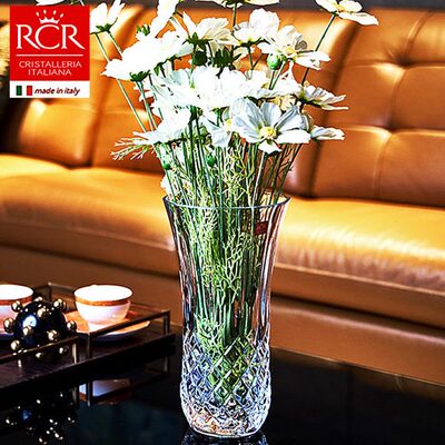 意大利RCR原装进口水晶玻璃百合花玫瑰花台面茶几厚重款花瓶摆件