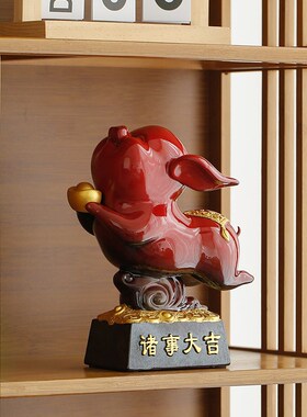 诸事大吉陶瓷福猪摆件招财猪生肖猪吉祥物客厅电视柜装饰创意礼品