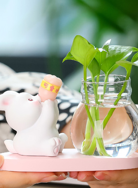 治愈卡通水培花瓶客厅卧室书桌家居玄关电视柜办公室装饰品小摆件