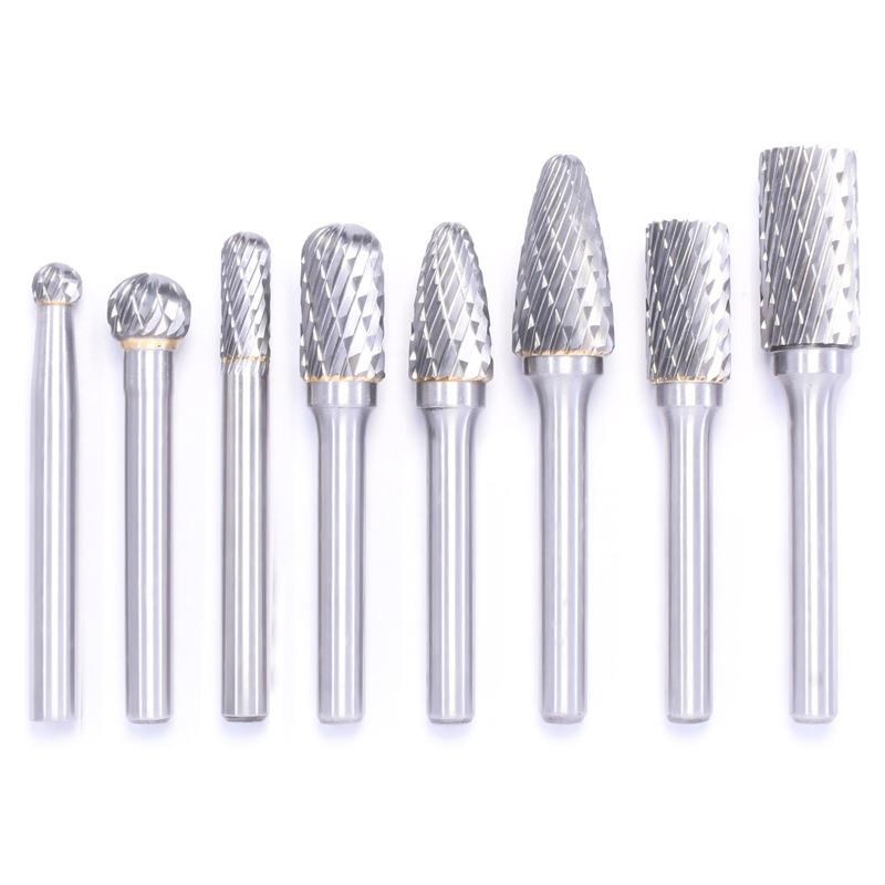 8件套钨钢磨头硬质合金旋转锉刀套装双槽金属木雕抛光合金打磨头