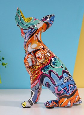 创意欧式轻奢高级艺术感水转印吉娃娃摆件家居桌面酒店客厅装饰