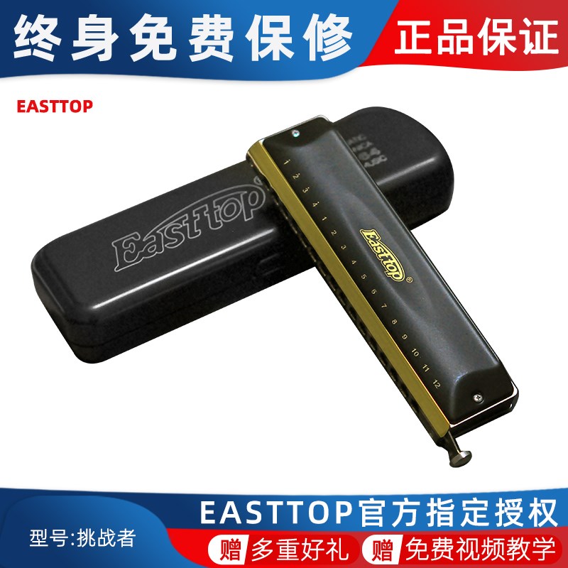 东方鼎12孔半音阶口琴C调T124D8K金色梦想者演奏挑战者16口琴