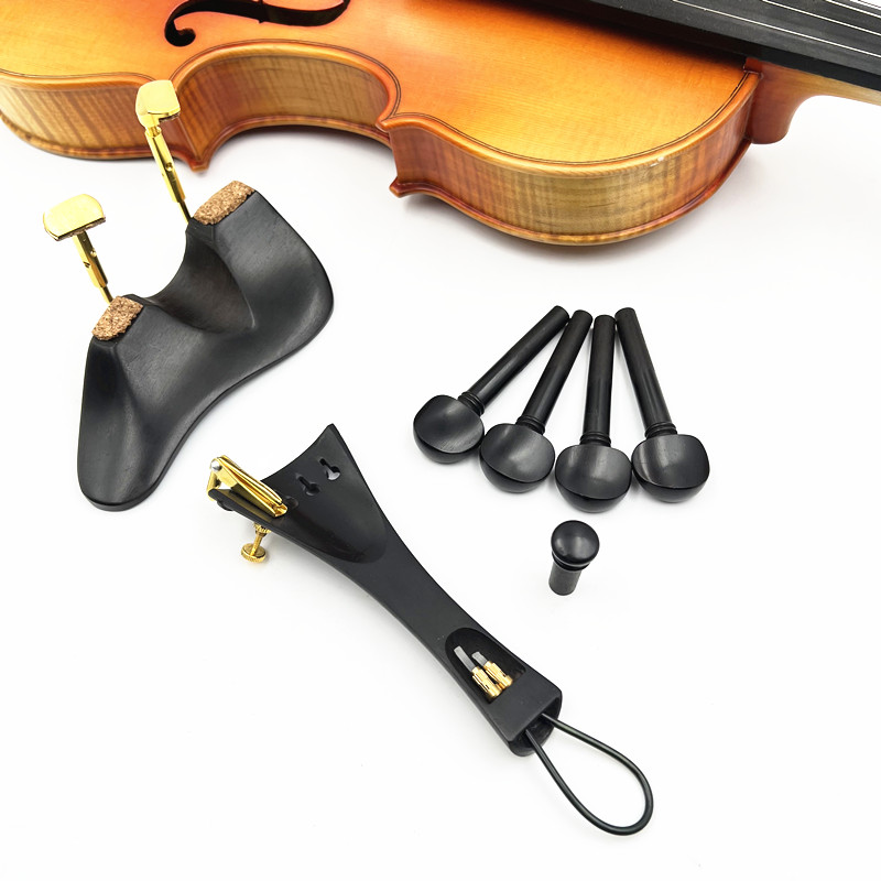 小提琴配件乌木新型过桥腮托v拉弦板琴轴弦钮分体腮丝微调腮丝尾