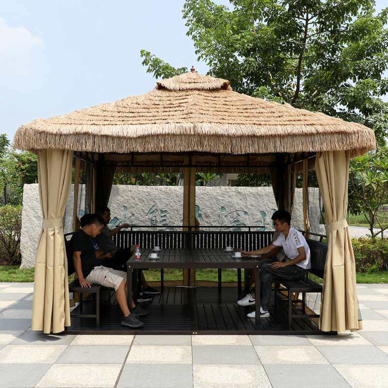 户外凉亭庭院花园遮阳棚茅草帐篷露营地农家乐小院子毛草稻草亭子