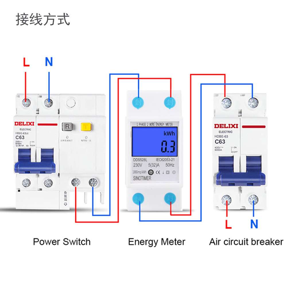 DDS528L多功能智能数显电量220V家用导轨单相2P电子式电能电度表