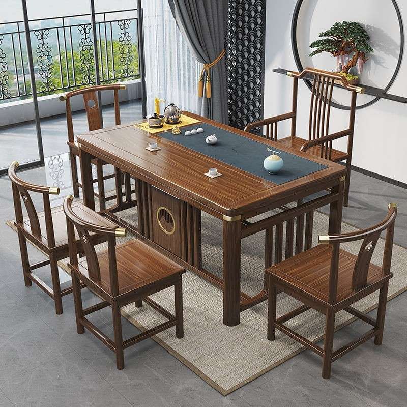 新中式茶桌全套榆木茶台 自客厅办公茶桌椅组合茶几实木家具