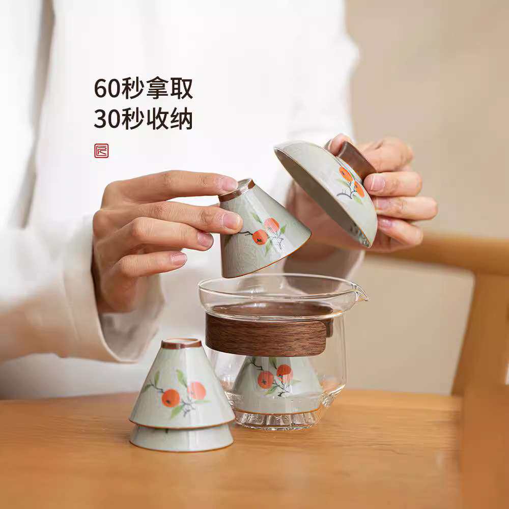 中式茶壶旅行茶具套装便携式快客杯一人饮青花瓷茶杯户外露营简易