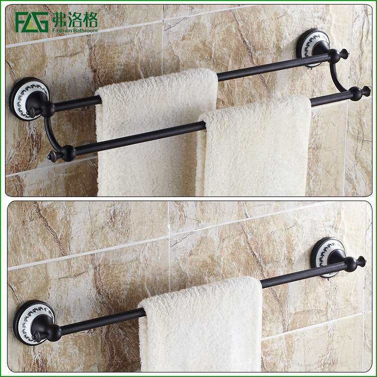 FLG弗洛格全铜欧式浴室挂件套装 黑古铜青花瓷浴巾架毛巾杆厕纸架