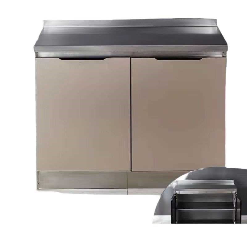 不锈钢厨房橱柜玻璃门简易灶台一体家用组装碗柜经济型餐边柜水。