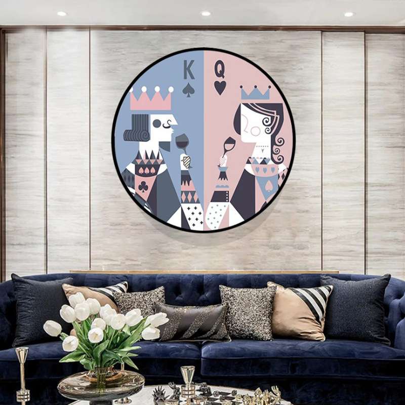 北欧风格铝合金轻奢圆形装饰画客厅玄关挂画餐厅墙卧室壁画扑克牌图片