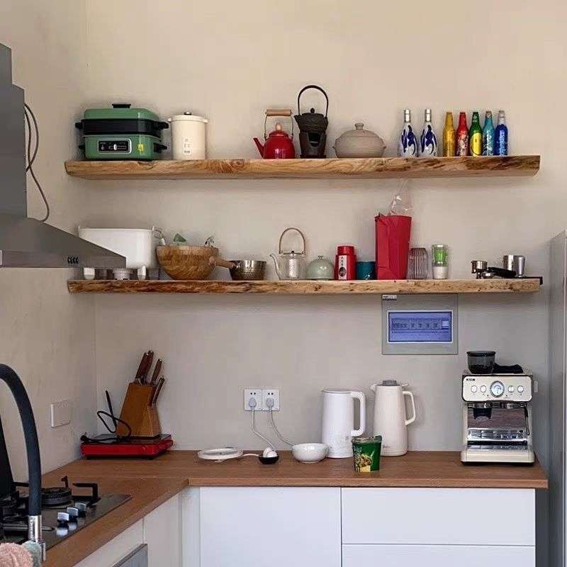 客厅简约的现代原木挂墙电视柜整块实木悬挂一字隔板卧室上墙木板