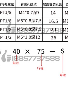 代替亚德客MG40*MG32x25x50x75x100x125x150x200-S不锈钢迷你气缸
